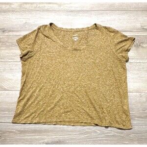 Pure Jill Scoop Neck Slub Knit Linen Blend Lightweight Cap Tee Petite M Brown